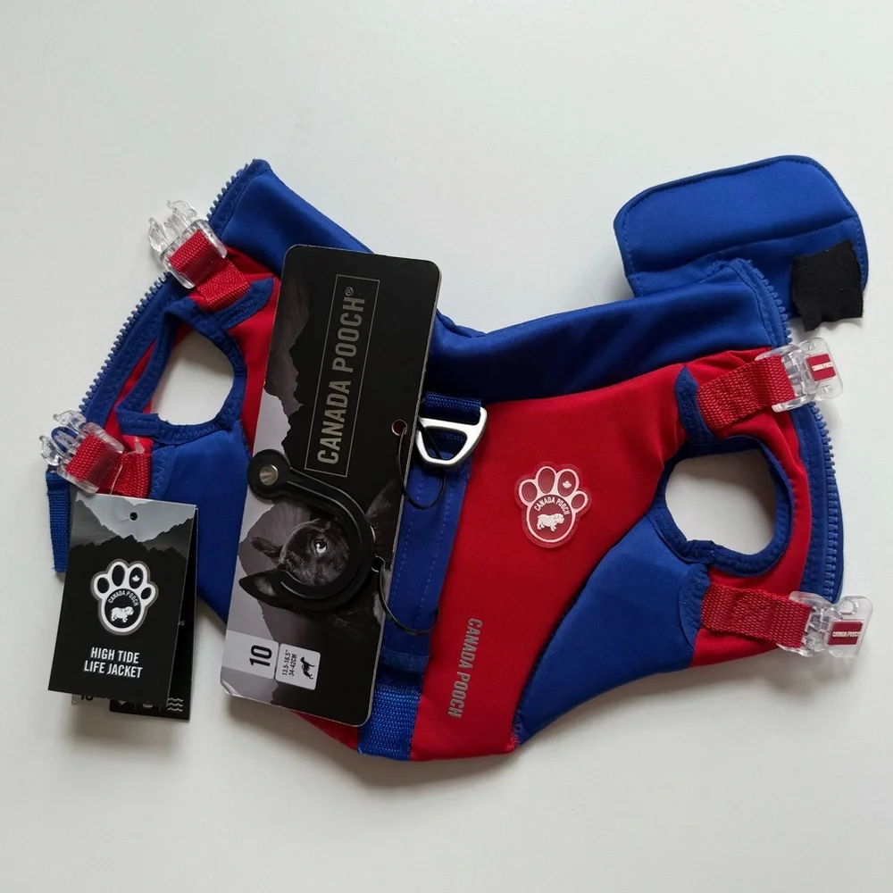 Canada Pooch High Tide Life Dog Jacket - Red/Blue - Size 10